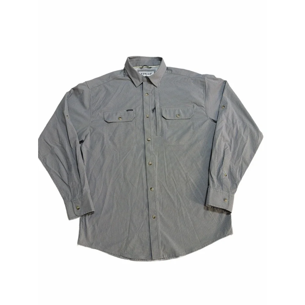 PONCHO Men Long Sleeve Performance Nylon  The Gray Ghost Button Up Stretch - Med - Picture 3 of 11
